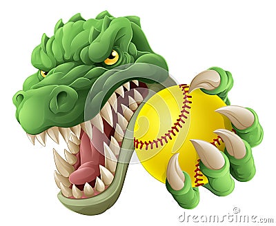 Alligator Crocodile Dinosaur Softball Sport Mascot Vector Illustration