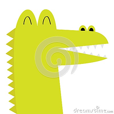 Alligator crocodile face head icon. Kawaii animal. Cute cartoon funny baby character. Long neck. Baby clothes kids print. Love. Vector Illustration