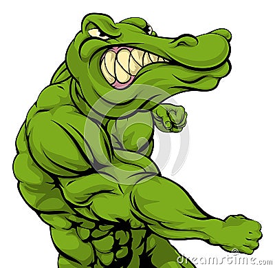 Alligator or crocodile mascot fighting Vector Illustration