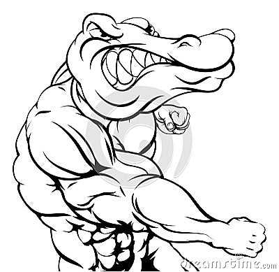 Alligator or crocodile mascot fighting Vector Illustration