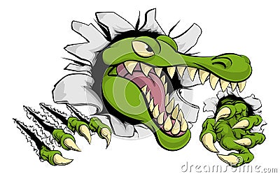 Alligator or crocodile smashing through wall Vector Illustration