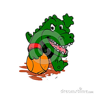 Alligator playing basketball . croc illustration Cartoon Illustration