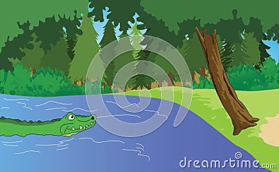 Alligator in the swamps Vector Illustration