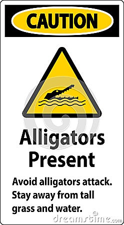 Alligator Warning Sign, Danger - Alligators Present Avoid Attack, Stay Away From Tall Grass And Water Vector Illustration