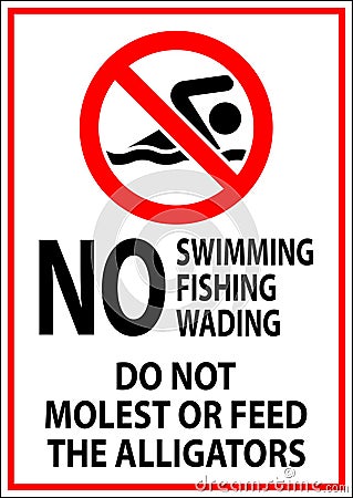 Alligator Warning Sign No Swimming Fishing Wading, Do Not Molest Or Feed The Alligators Vector Illustration