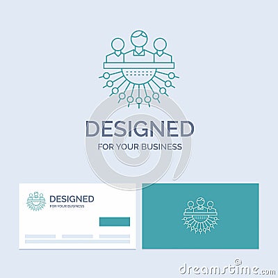 Allocation, group, human, management, outsource Business Logo Line Icon Symbol for your business. Turquoise Business Cards with Vector Illustration
