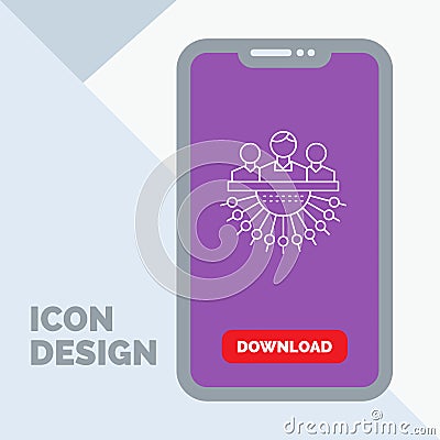 Allocation, group, human, management, outsource Line Icon in Mobile for Download Page Vector Illustration