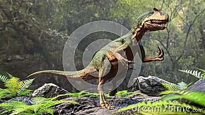 Allosaurus fragilis. Dinosaur realistic and scientific 3D rendering illustration reconstitution Cartoon Illustration