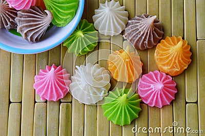 Allure candy colorful thai dessert on bamboo plate Stock Photo