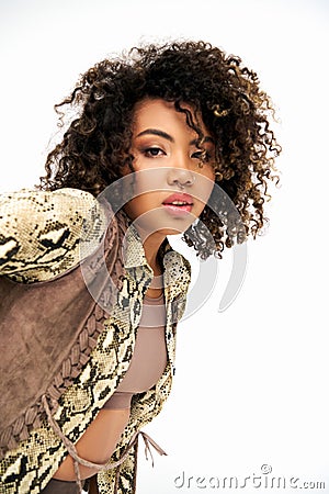 alluring african american fashionista in trendy Stock Photo