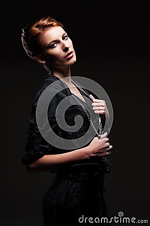 Alluring female in black shirt posing Stock Photo