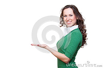 Alluring smiley woman holding something Stock Photo