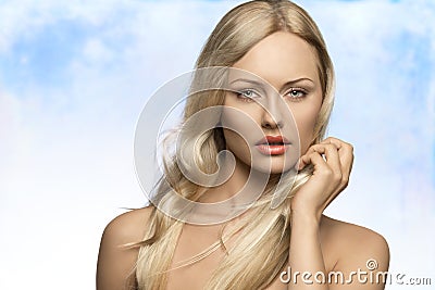 Alluring woman with flying hair Stock Photo