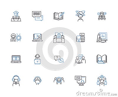 Ally line icons collection. Advocate, Supporter, Friend, Partner, Comrade, Accomplice, Collaborator vector and linear Vector Illustration