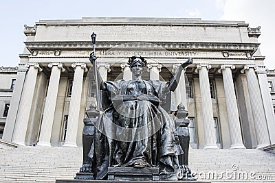 Alma Mater statue in front of the library of Columbia University in Upper Manhattan, New York City Editorial Stock Photo