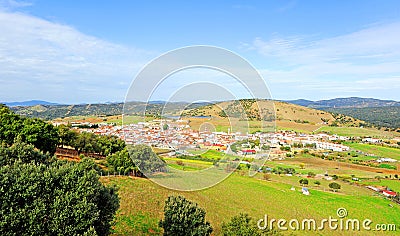 Panoramic view of Almaden de la Plata, Seville province, Andalusia, Spain Stock Photo