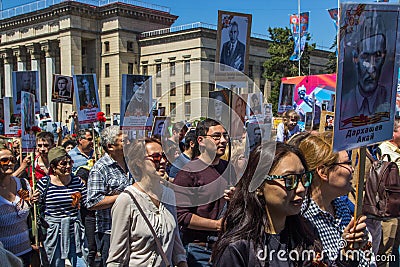 ALMATY, KAZAKHSTAN - MAY 9: Immortal Regiment march during the V Editorial Stock Photo