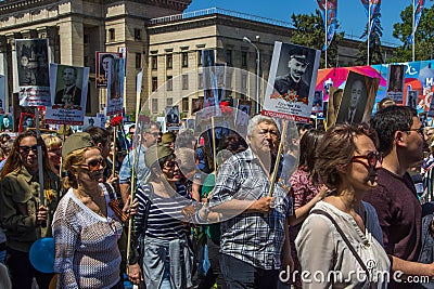 ALMATY, KAZAKHSTAN - MAY 9: Immortal Regiment march during the V Editorial Stock Photo