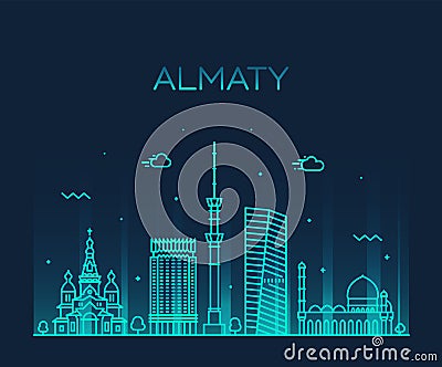 Almaty skyline city Kazakhstan vector linear style Vector Illustration