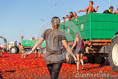 Portuguese Tomato Throwing Festival in SantarÃ©m Editorial Stock Photo