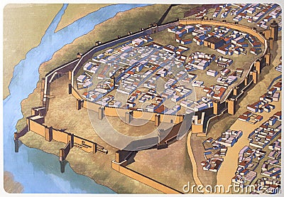 Almohad enlargement of the citadel of Badajoz around 1169 Editorial Stock Photo