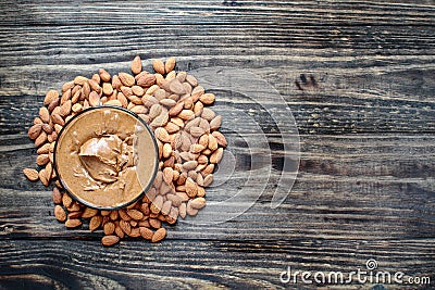 Almond Butter with Fresh Almonds Stock Photo