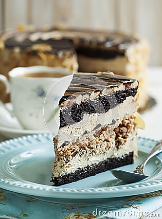 Almond Chocolate Crunch Cake Stock Photo