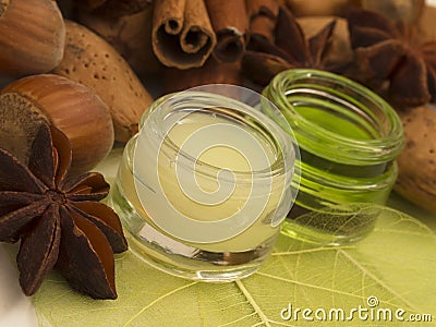 Almond and hazelnuts cosmetics Stock Photo