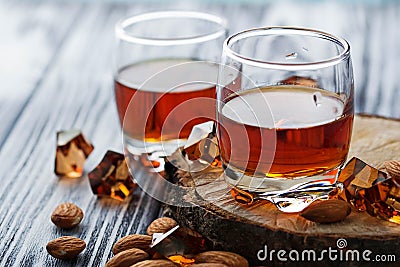 Almond liquor amaretto and almonds Stock Photo