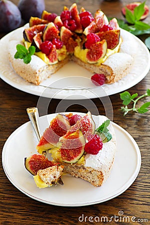 Almond meringue cake with figs Stock Photo