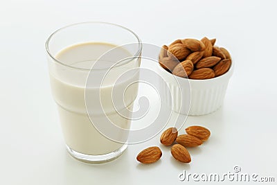 Almond milk in glass Stock Photo