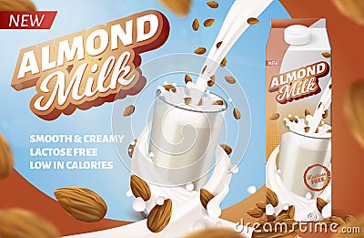 Almond Milk Horizontal Banner Fortified Diet Drink Vector Illustration