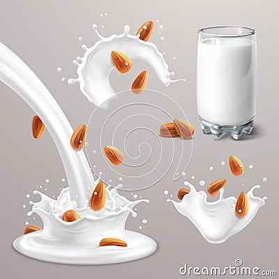 Almond milk set Vector Illustration