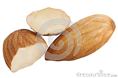 Almond nut half cut isolated on white Stock Photo