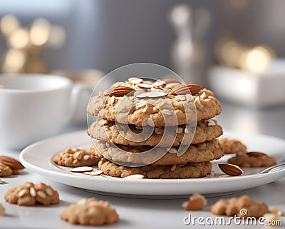 Almond Oatmeal Cookies Photography - Generative AI Stock Photo
