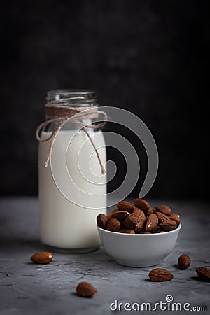 Almond vegetable milk for vegans Stock Photo