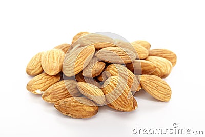 Almond on white background. Isolated objects. Nuts, natural product. Vegetable protein Stock Photo