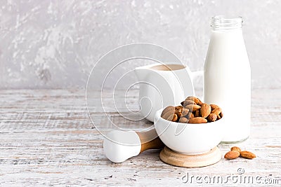 Almonds and almond milk Stock Photo