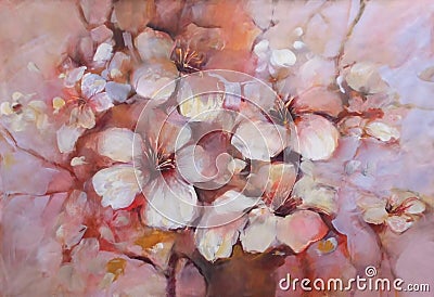 Almonds blossom handmade painting Stock Photo