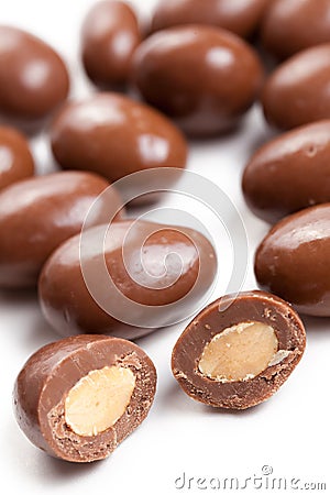 Almonds in chocolate Stock Photo
