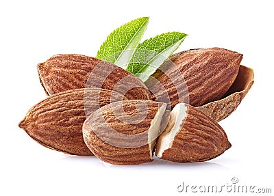 Almonds kernel with leaves Stock Photo