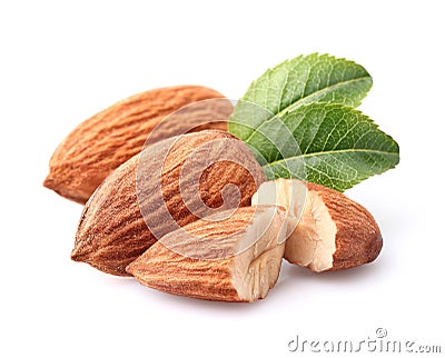 Almonds kernel with leaves Stock Photo