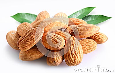 Almonds with leaves. Stock Photo