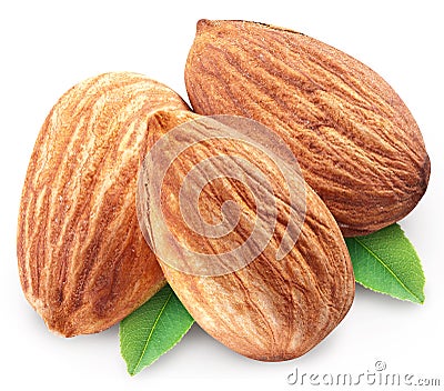 Almonds with leaves isolated. Stock Photo