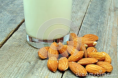 Almonds and milk Stock Photo