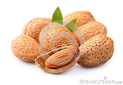 Almonds nuts with leaves Stock Photo