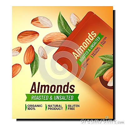 Almonds Snack Creative Promotion Banner Vector Vector Illustration