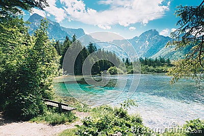 Almsee in the Almtal. Scenic lake in the Salzkammergut region in Austria Stock Photo