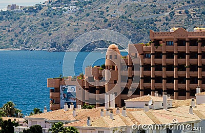 ALMUNECAR, SPAIN - JUNE 8, 2018 View of the tourist town of Almunecar on the Costa Tropical in Spain Editorial Stock Photo