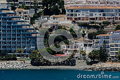 ALMUNECAR, SPAIN - JUNE 8, 2018 View of the tourist town of Almunecar on the Costa Tropical in Spain Editorial Stock Photo